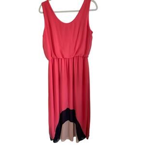 Enfocus Studio Maxi Dress Size 12 Chiffon Sleeveless Lined Coral Flowy Colorful